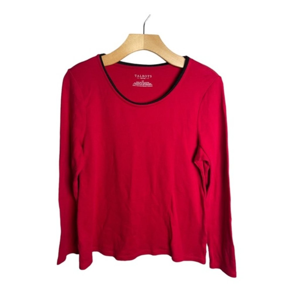 Talbots Red Longsleeve Black Lining Side Slit 100% Cotton Size Large Petite